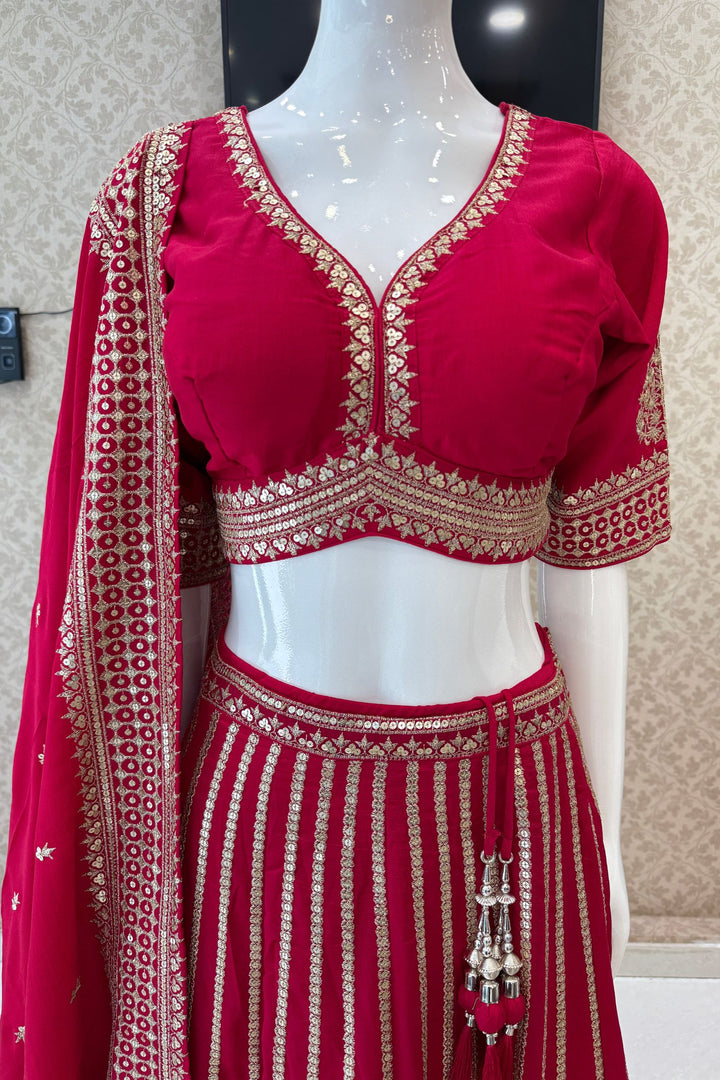 Rani Pink Sequins and Zari work Crop Top Lehenga