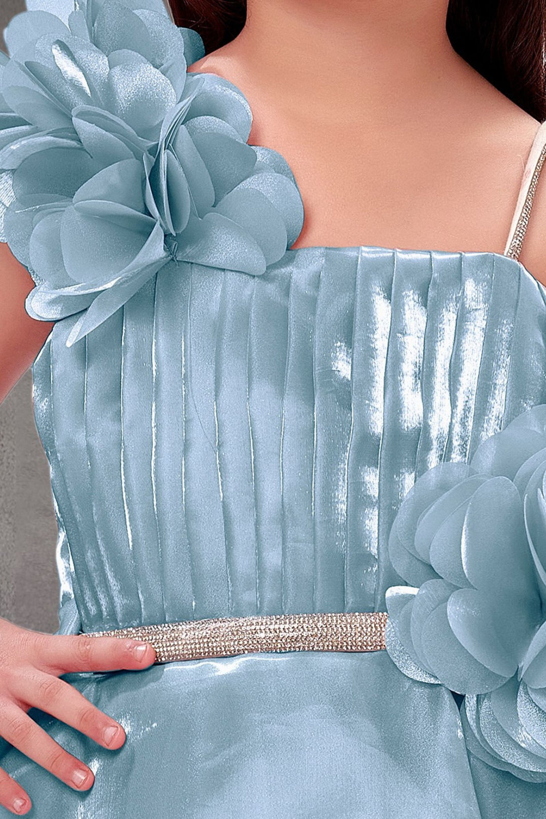 Greyish Blue Long Party Frock for Girls