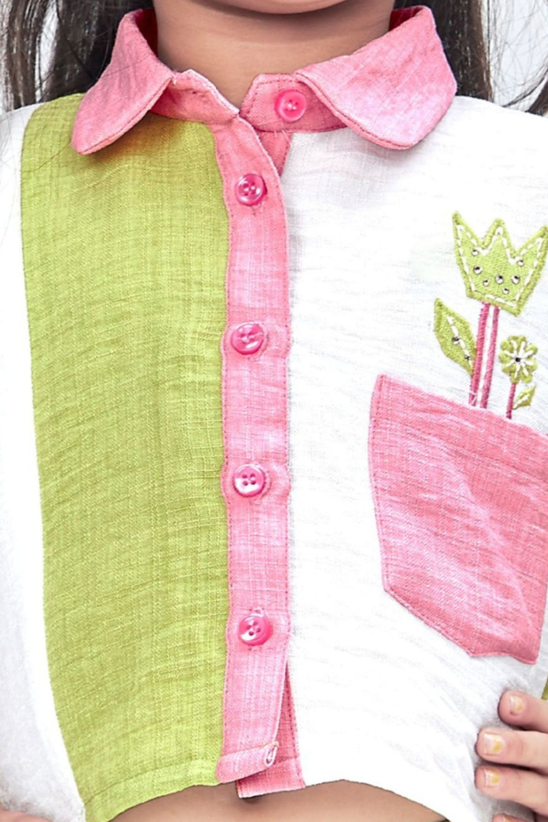 Green with Multicolor Top and Shorts For Girls