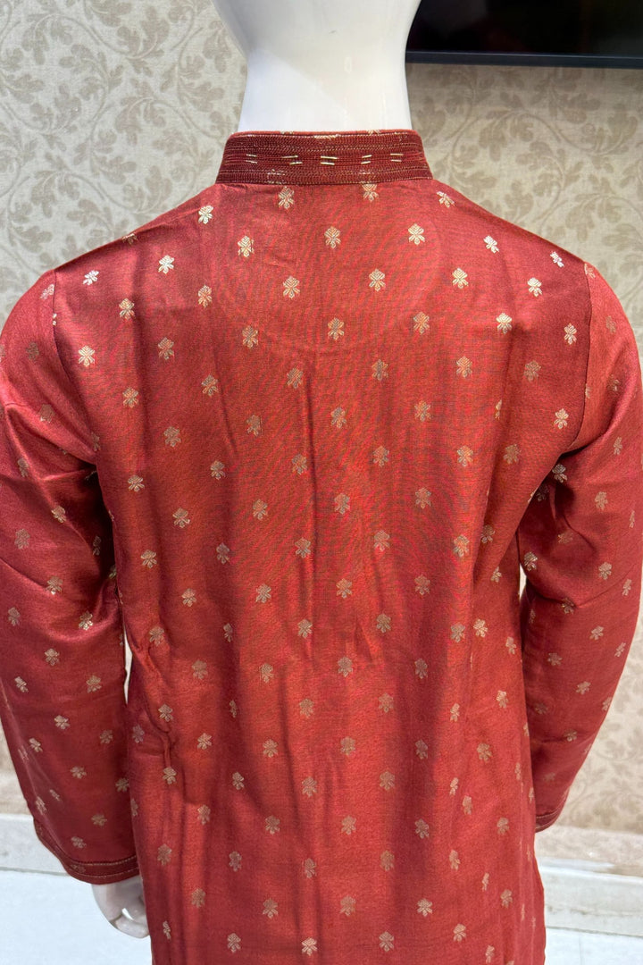 Brick Red Zari work Kurta Set for Boys