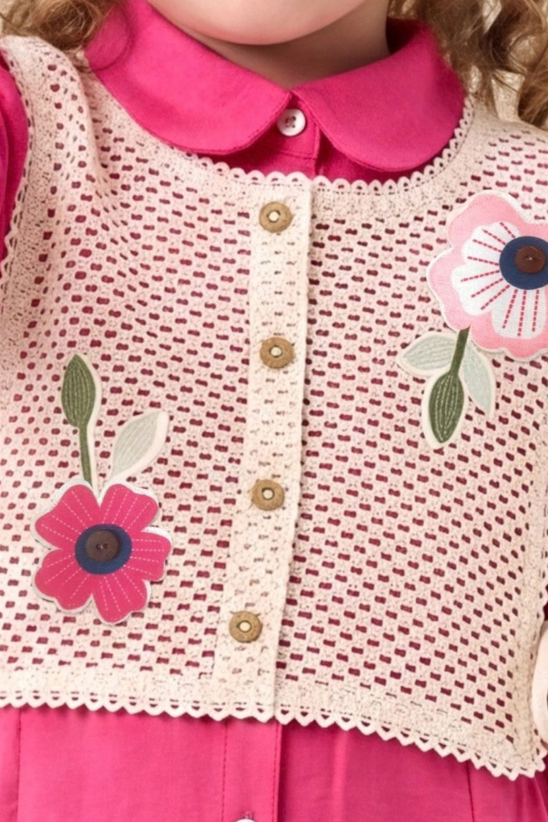Pink with Cream Jacket Styled Short Frock for Girls