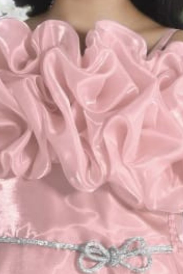 Peach Stone work Long Party Frock for Girls