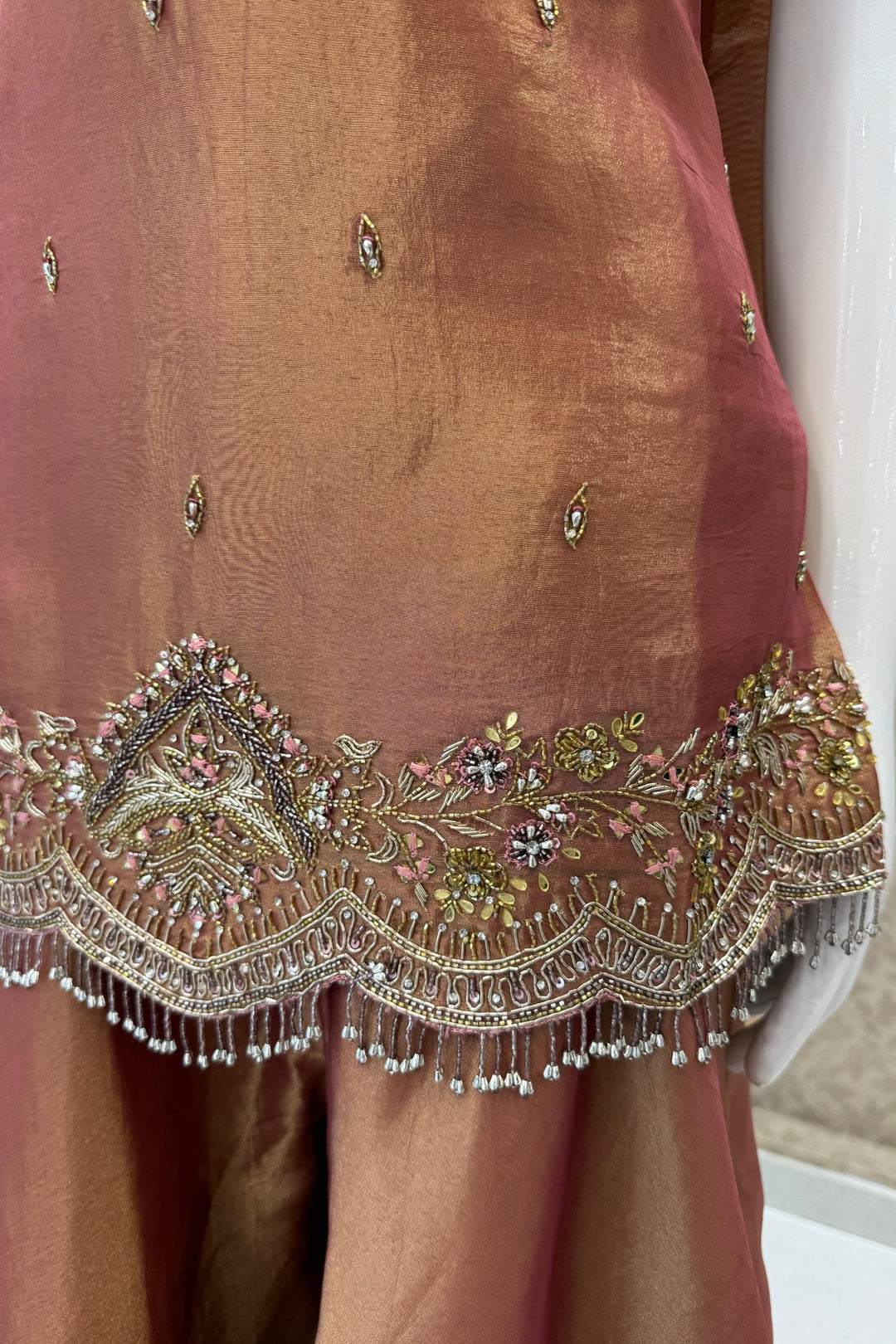 Orange Palazzo Salwar Suit with Zardozi, Mirror and Beads Detailing