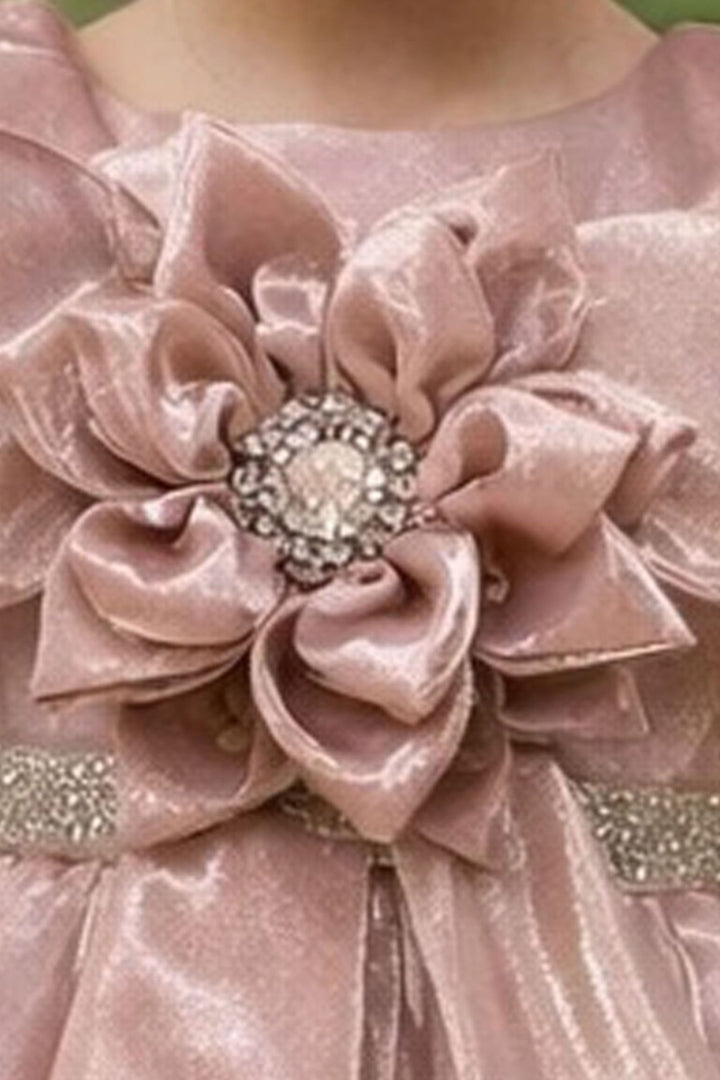 Onion Pink Stone work Short Partywear Frock for Girls