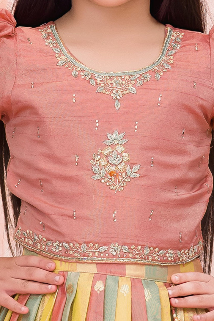 Peach Zardozi, Stone and Zari work with Multicolor Lehenga Choli for Girls