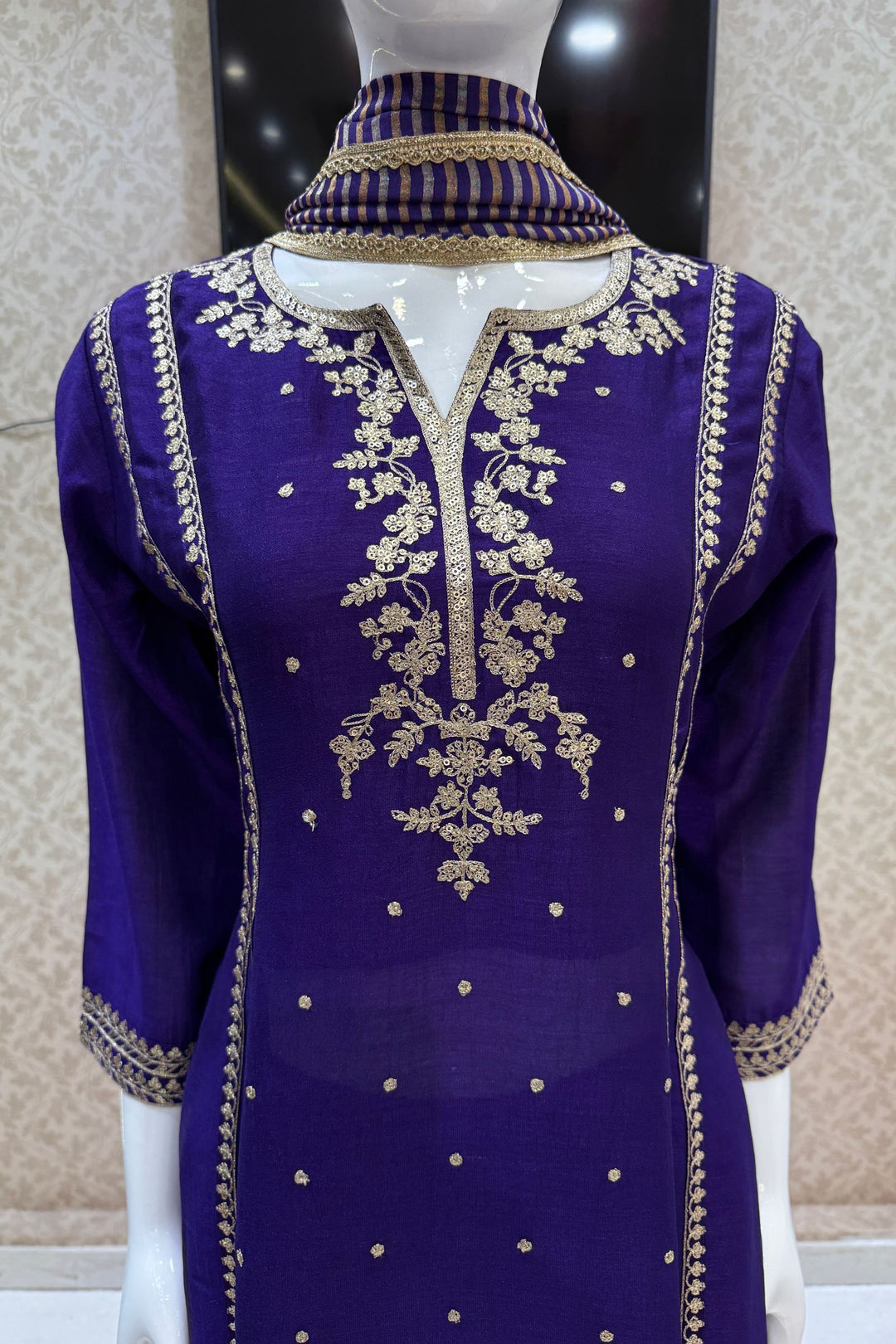 Violet Zari and Sequins work A-line Cut Salwar Suit