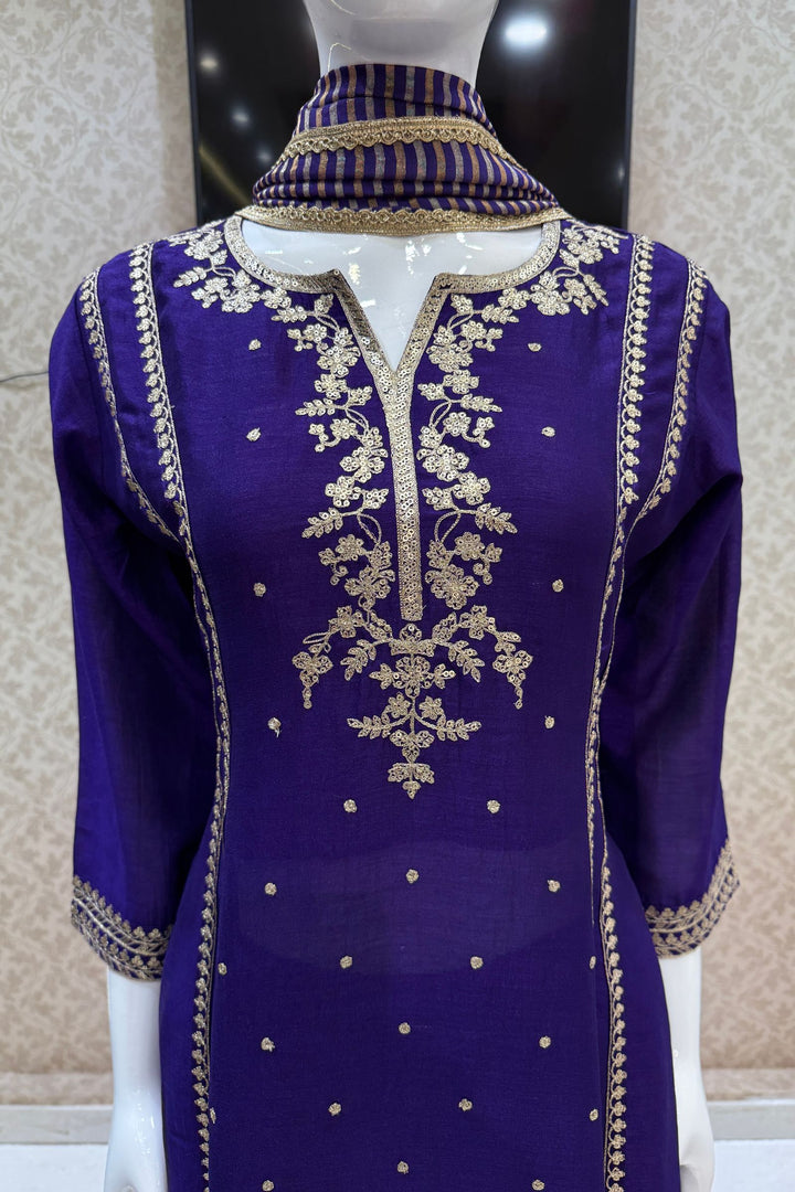 Violet Zari and Sequins work A-line Cut Salwar Suit