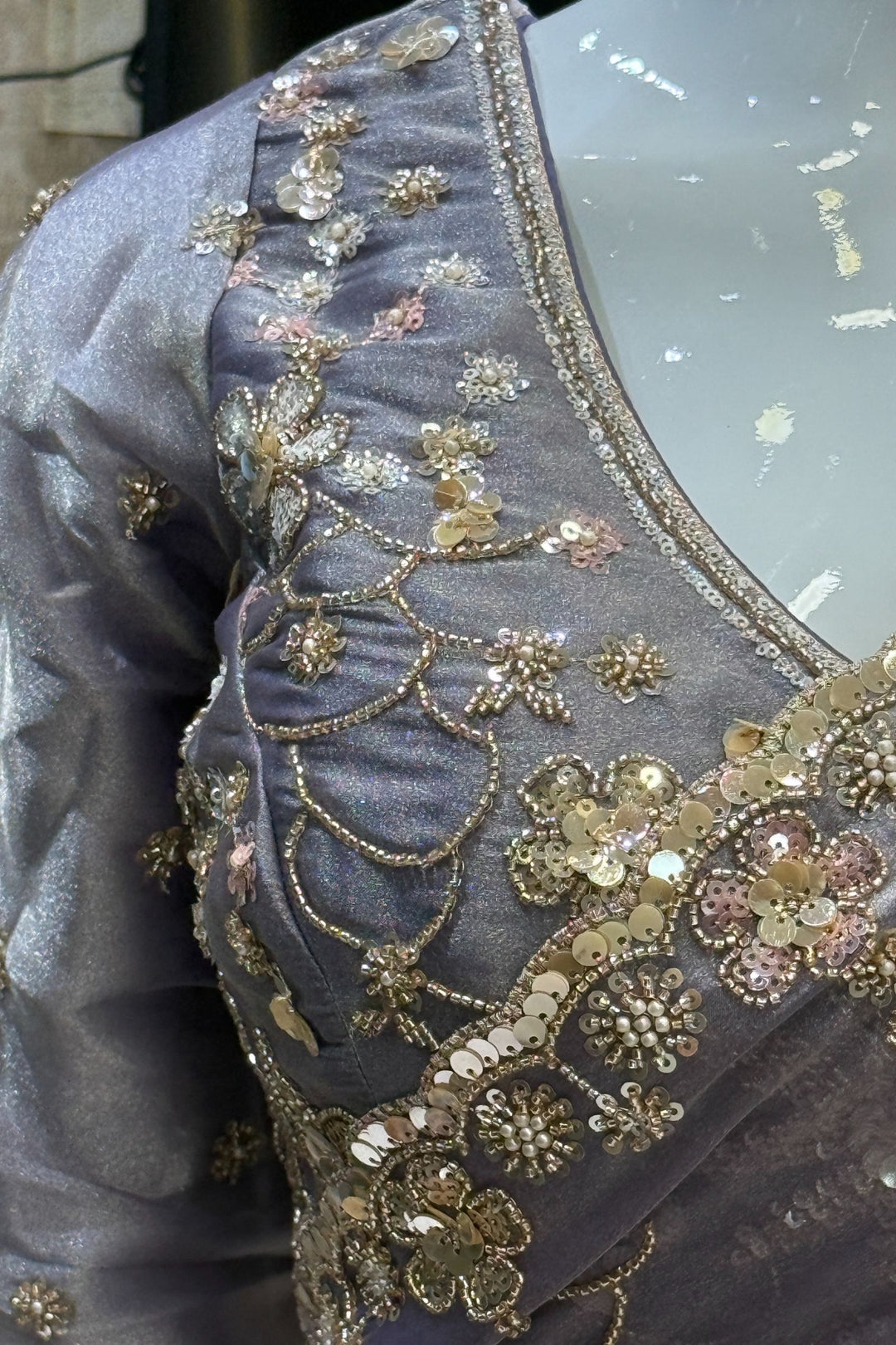 Light Purple Sequins, Beads, Zari and Pearls work Saree