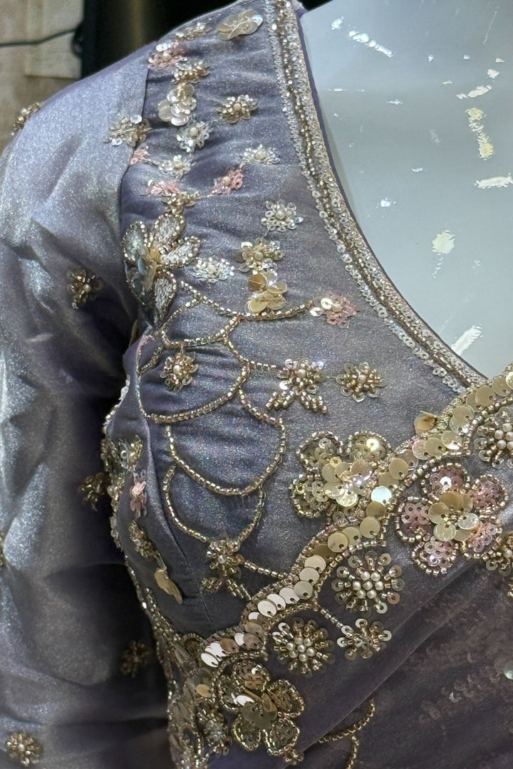 Light Purple Sequins, Beads, Zari and Pearls work Saree