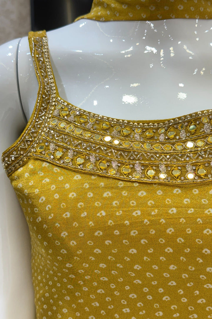 Mustard Sequins, Beads, Stone and Zari work with Bandini Print Palazzo Salwar Suit