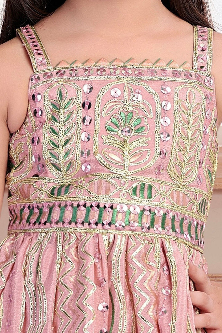 Baby Pink Sequins, Thread and Zari work Joggers Set for Girls