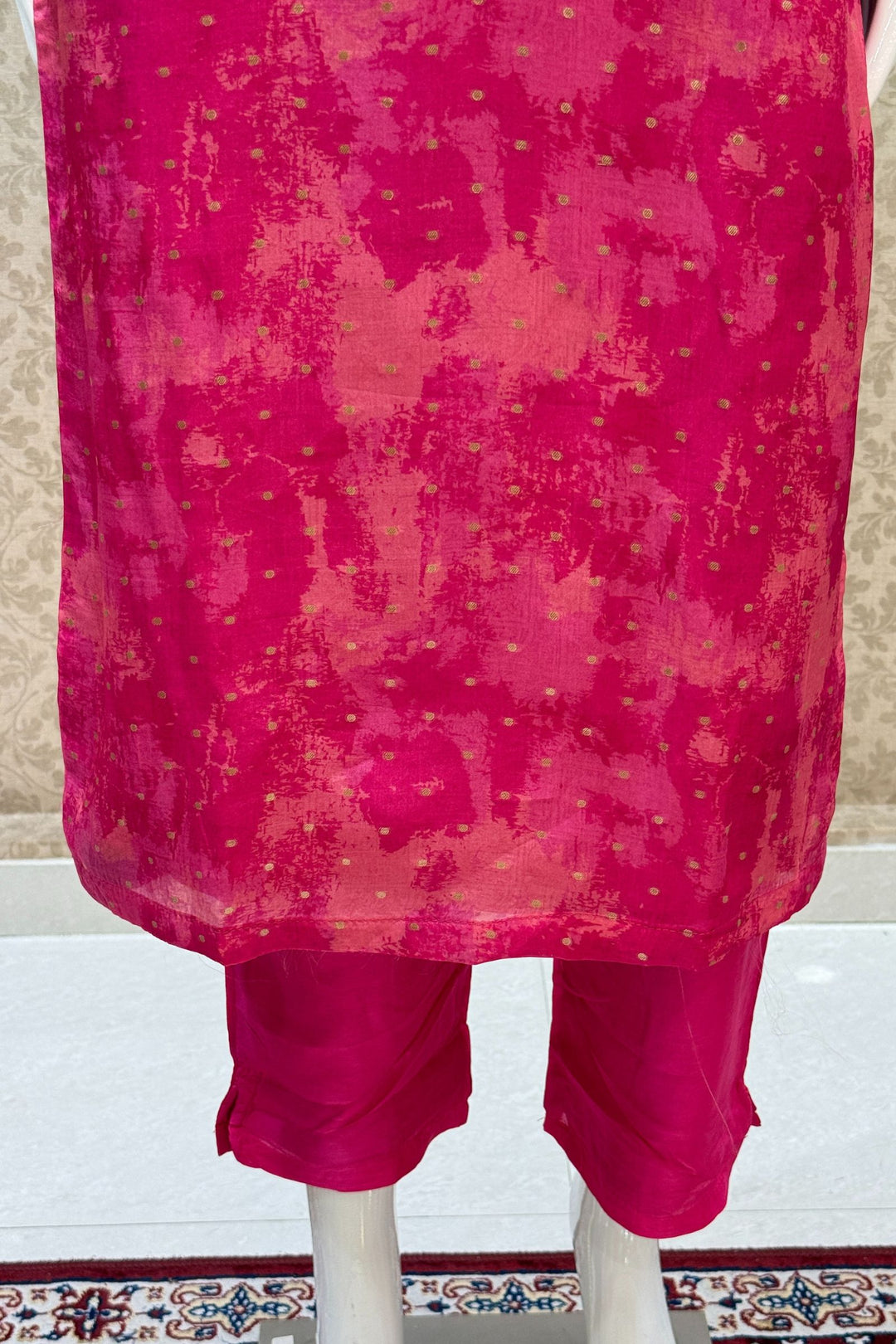 Rani Pink Zardozi, Mirror, Stone, Zari and Banaras Butta work Straight Cut Salwar Suit