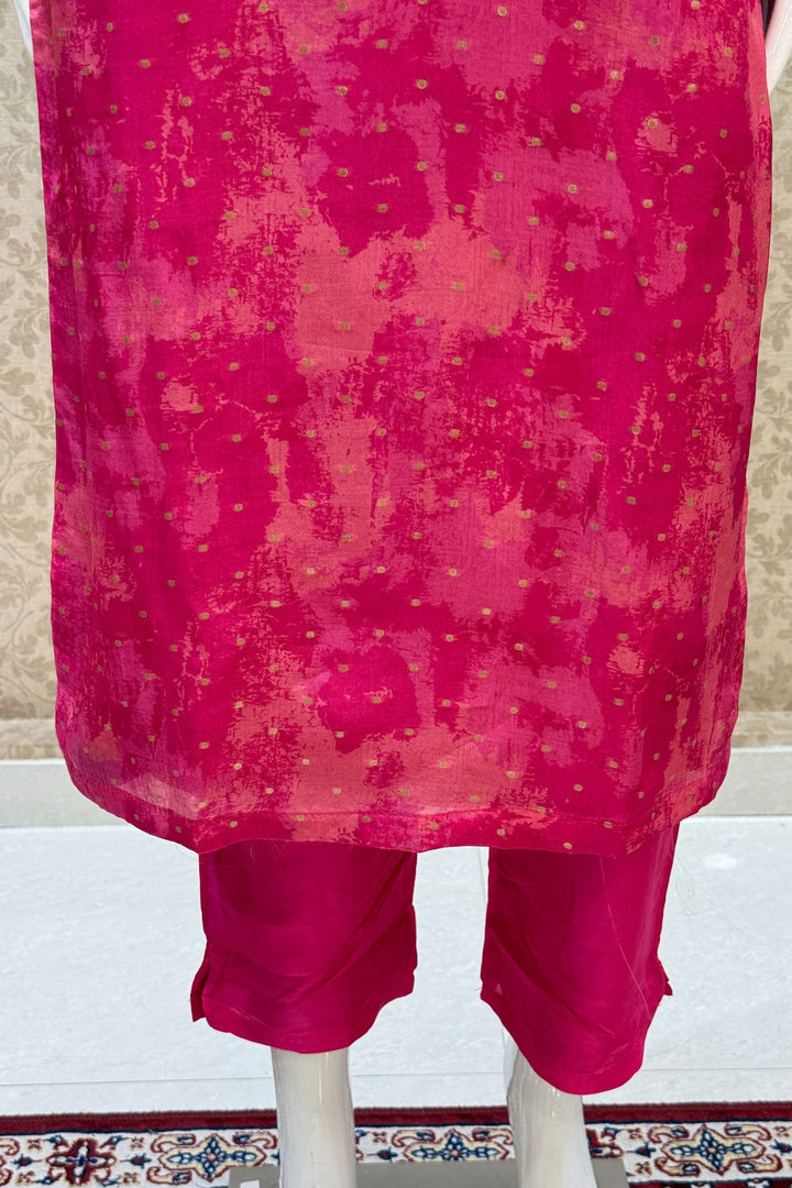 Rani Pink Zardozi, Mirror, Stone, Zari and Banaras Butta work Straight Cut Salwar Suit