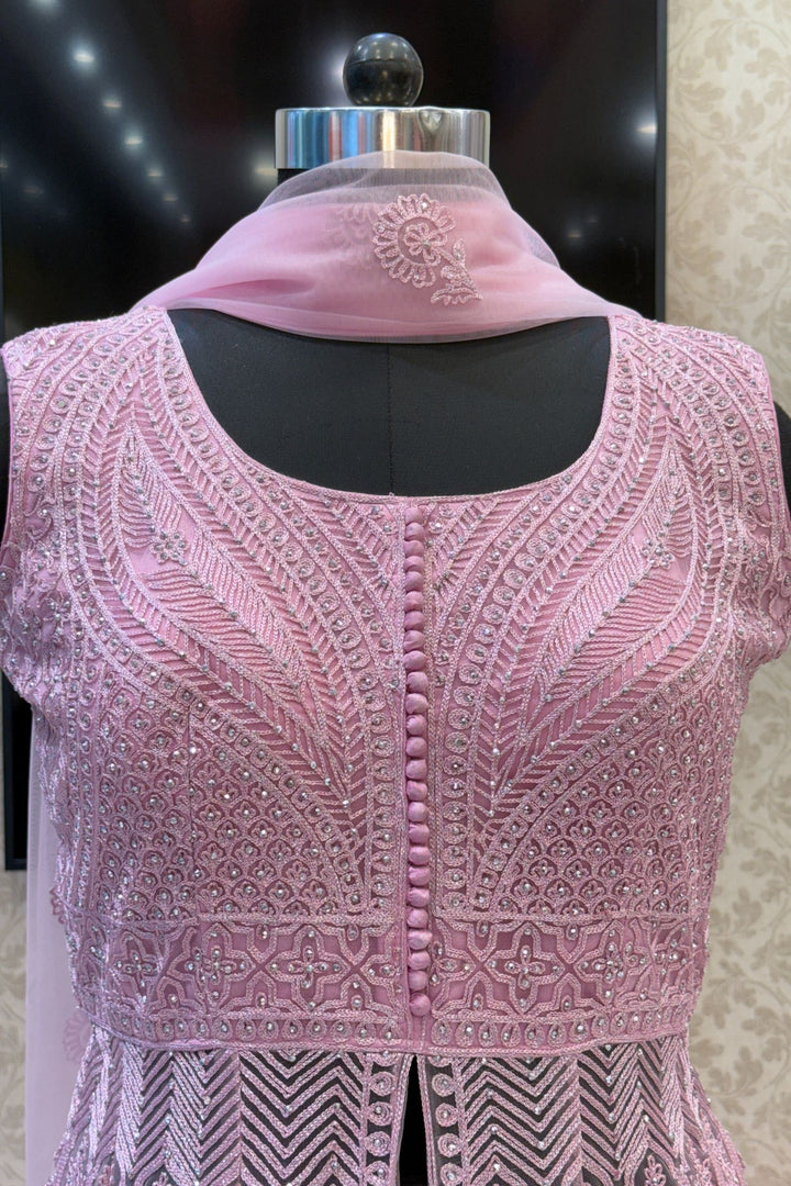 Baby Pink Zari Thread and Stone work Mastani Styled Long Top Lehenga