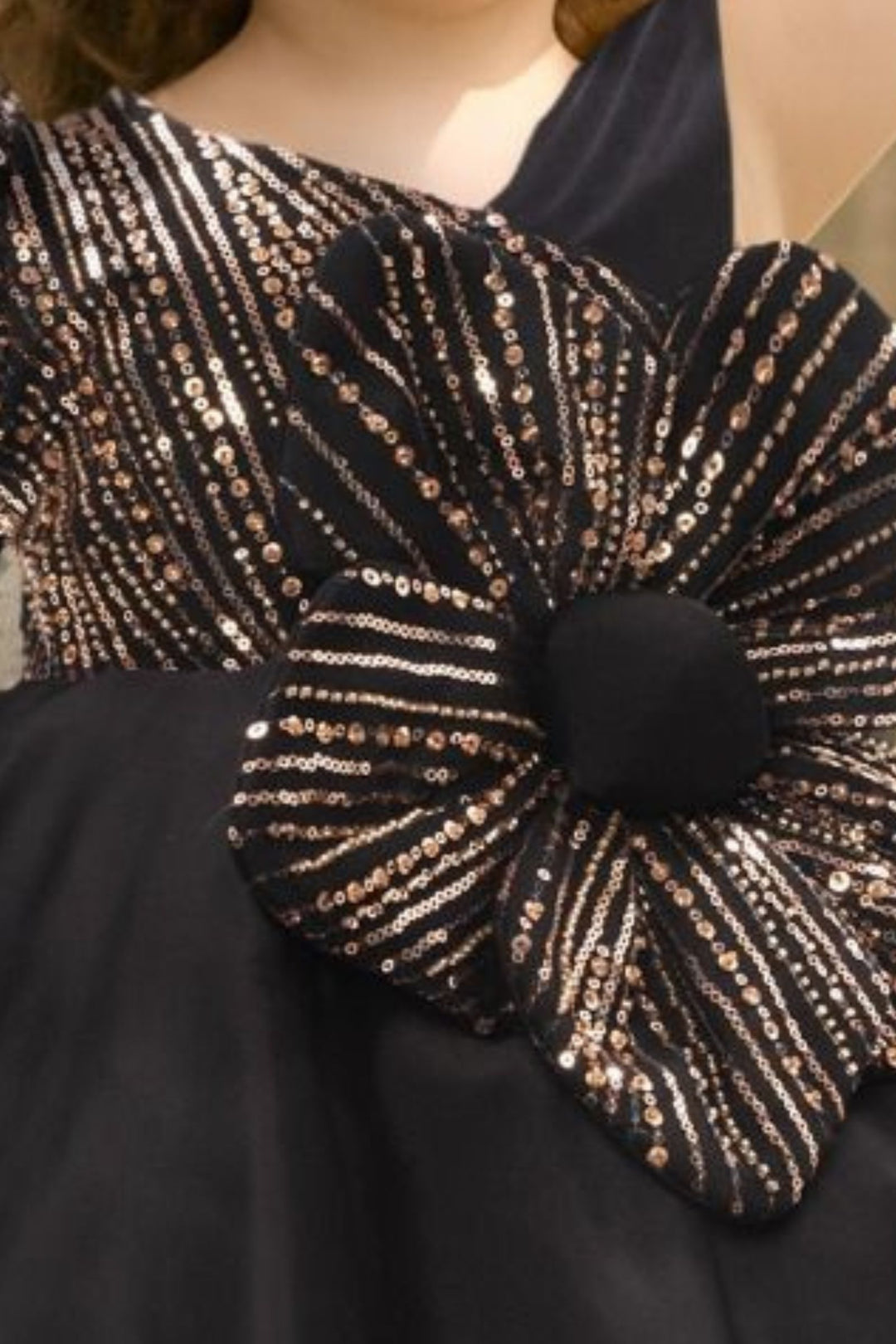 Black Sequins and Beads work Short Partywear Frock for Girls