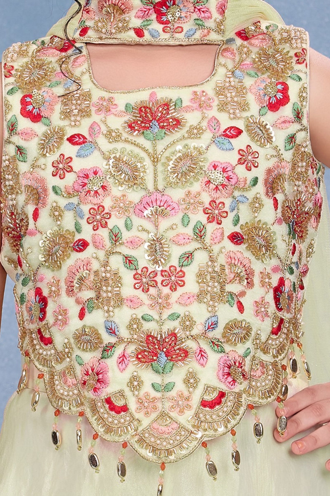 Cream Beads and Embroidery work Palazzo Suit Set for Girls