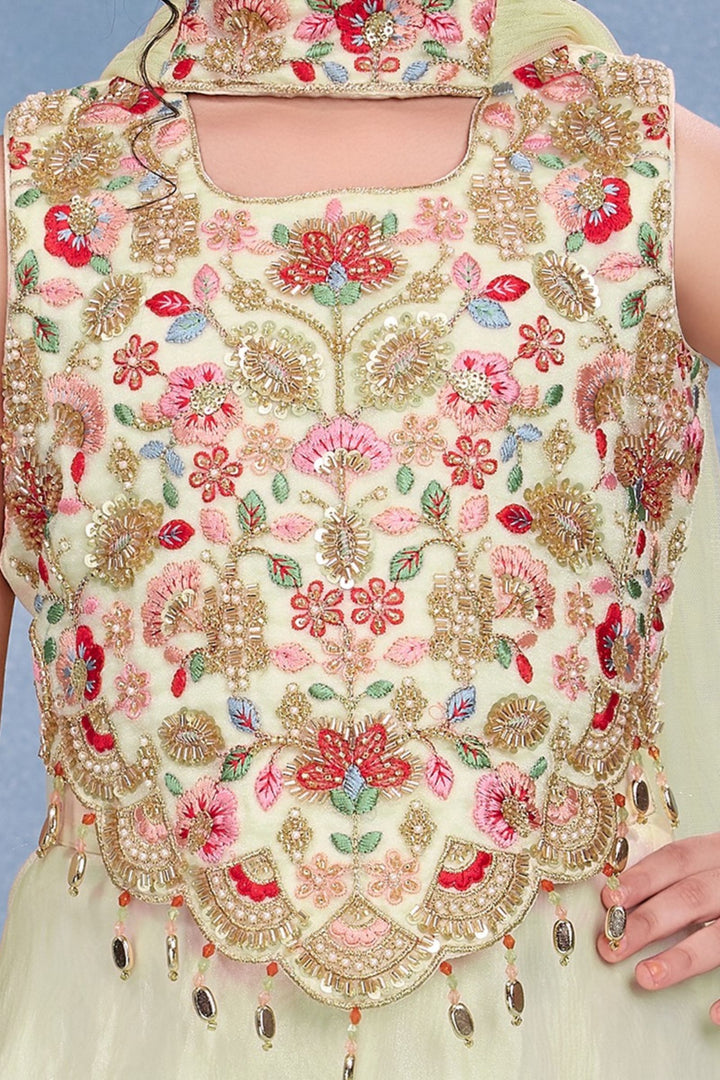 Cream Beads and Embroidery work Palazzo Suit Set for Girls