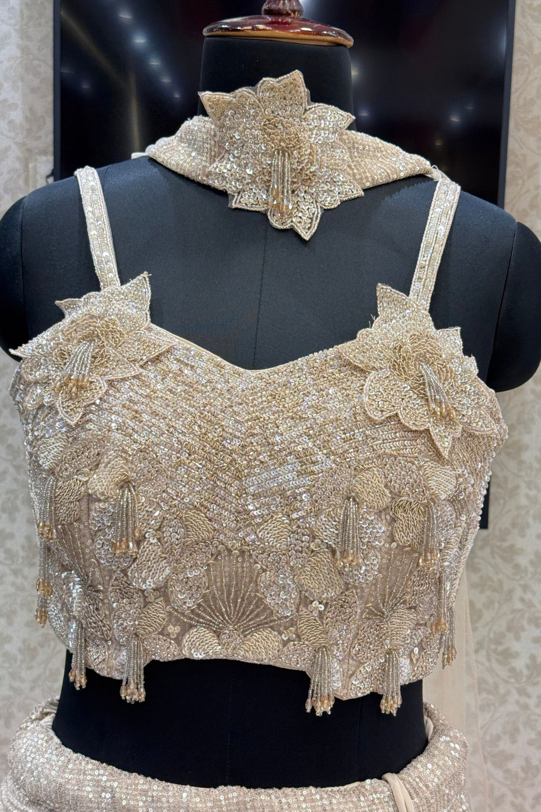 Beige Sequins and Beads work Mermaid Cut Lehenga Set
