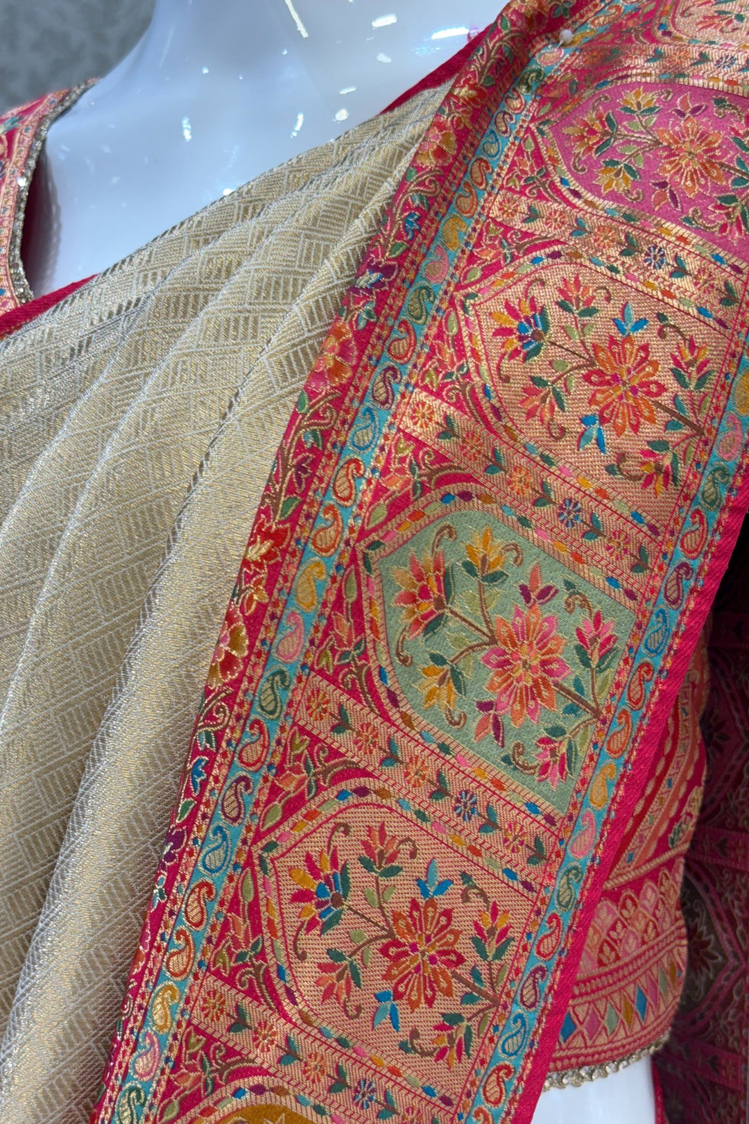 Beige Banaras work Saree