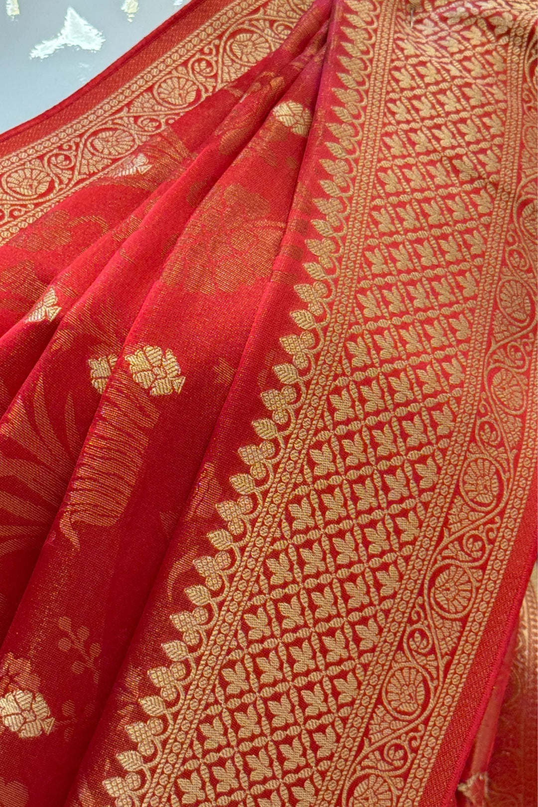 Orange Banaras Zari work Saree