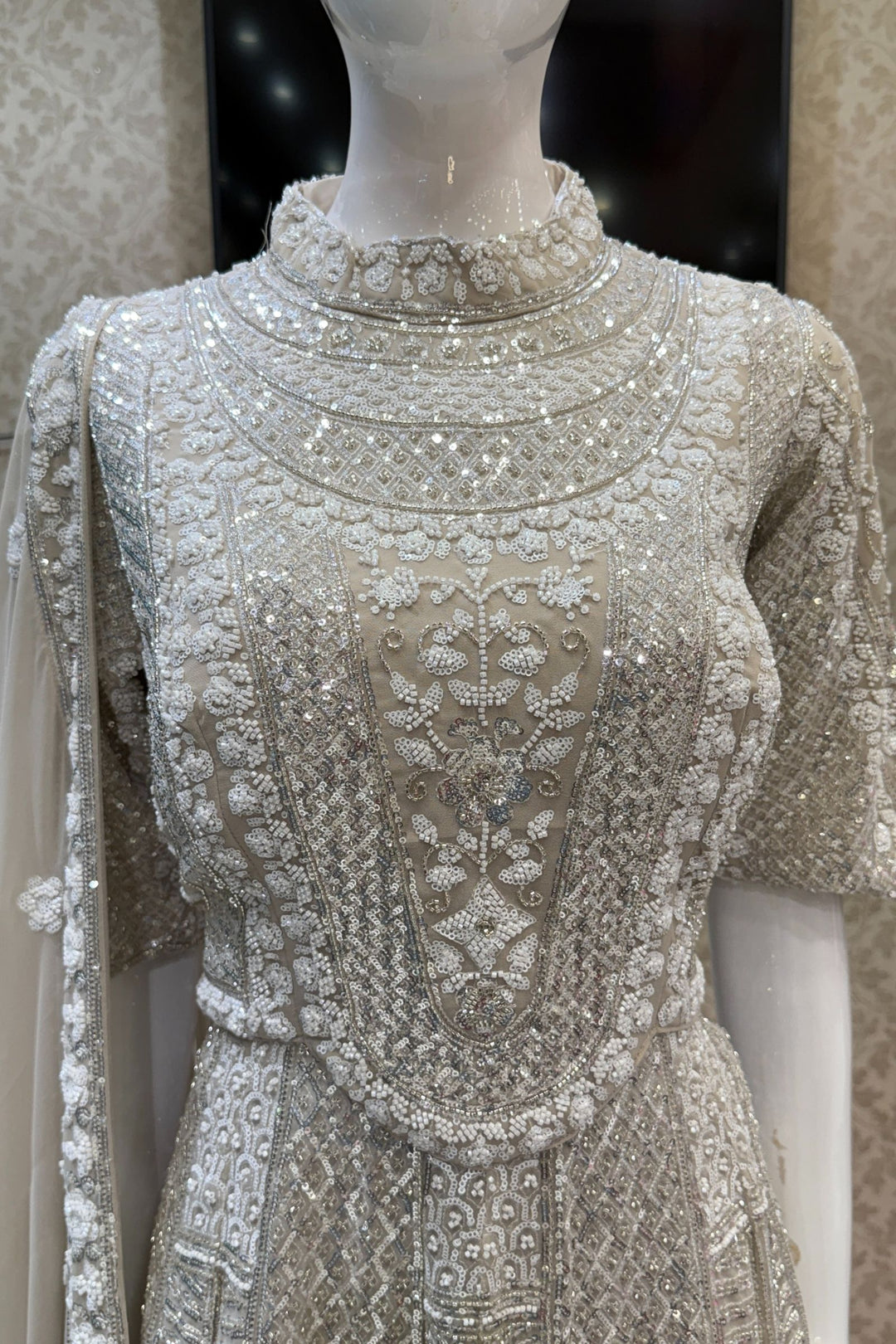 Beige Sequins and Beads work Sharara Salwar Suit
