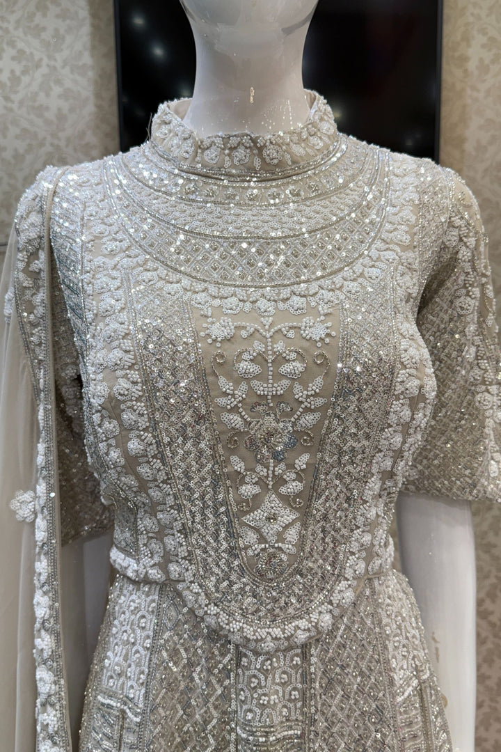 Beige Sequins and Beads work Sharara Salwar Suit