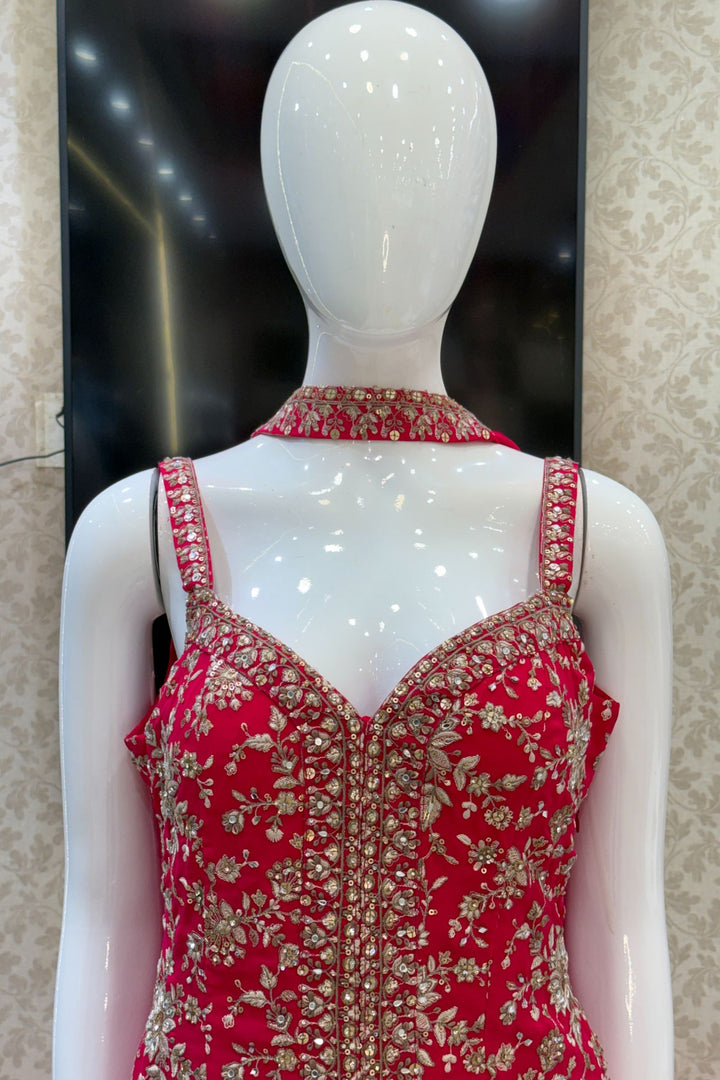 Rani Pink Sequins, Zari, Stone, Mirror and Thread work Sharara Salwar Suit
