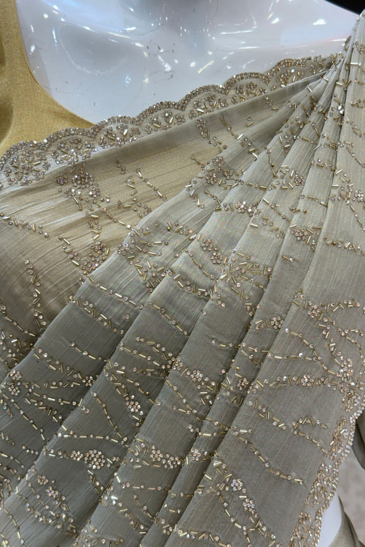 Light Pista Green Saree Featuring Stone and Beads work