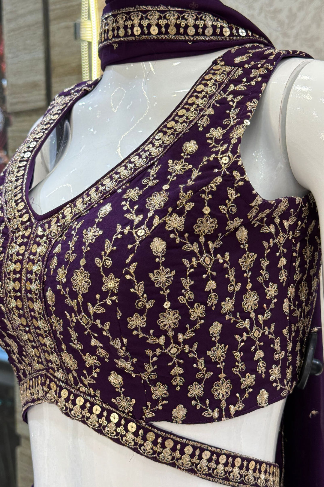 Purple Sequins and Zari work Palazzo Suit Set