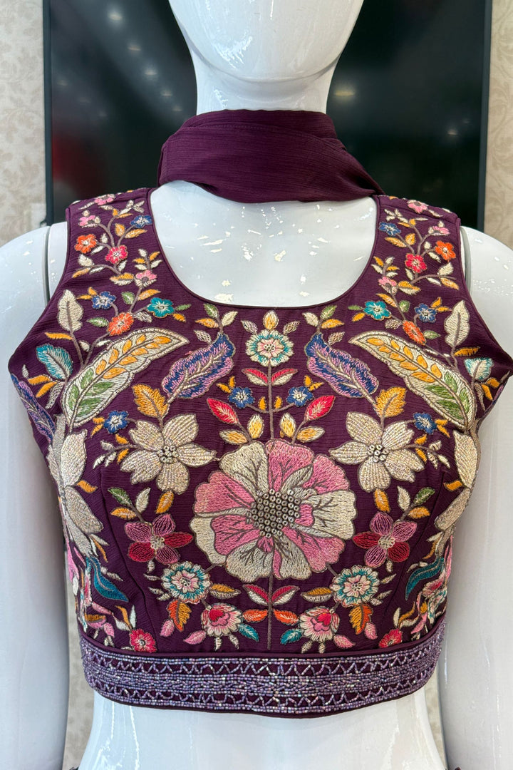 Wine Floral Embroidered Palazzo Set