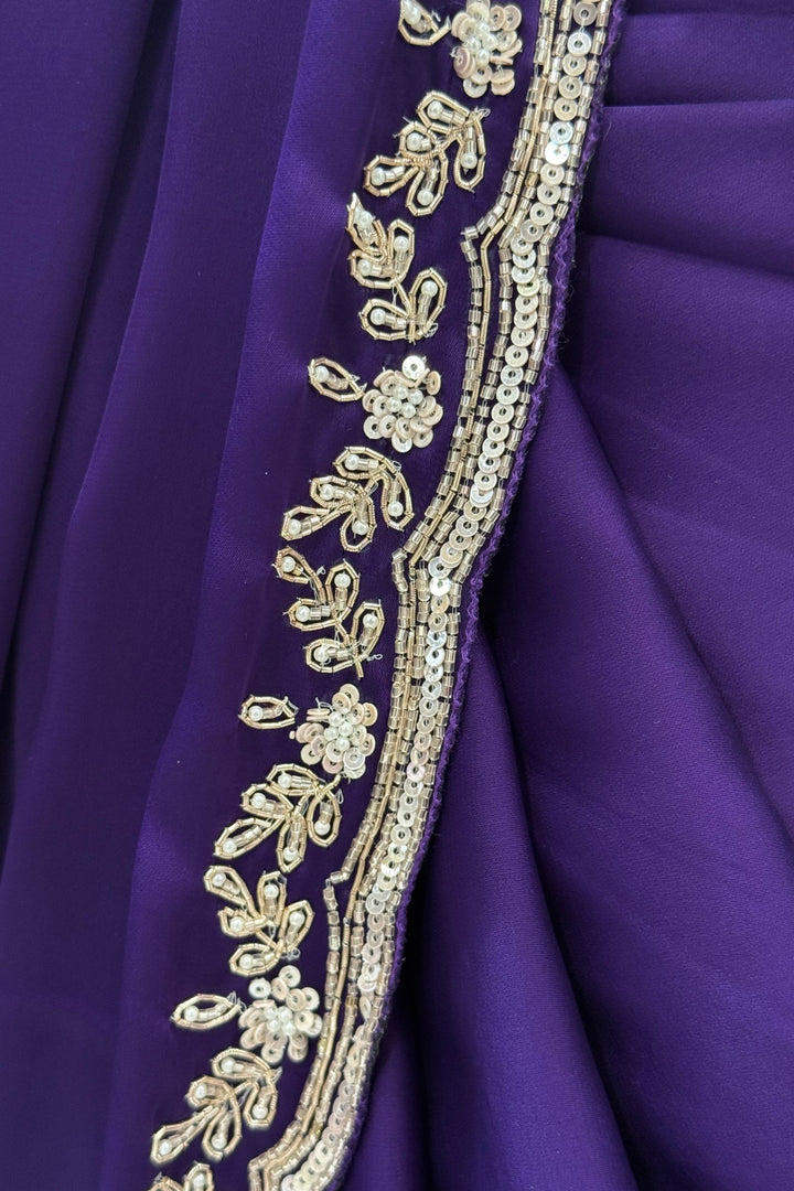 Purple Satin Saree Featuring Exquisite Bead, Zardozi and Sequins