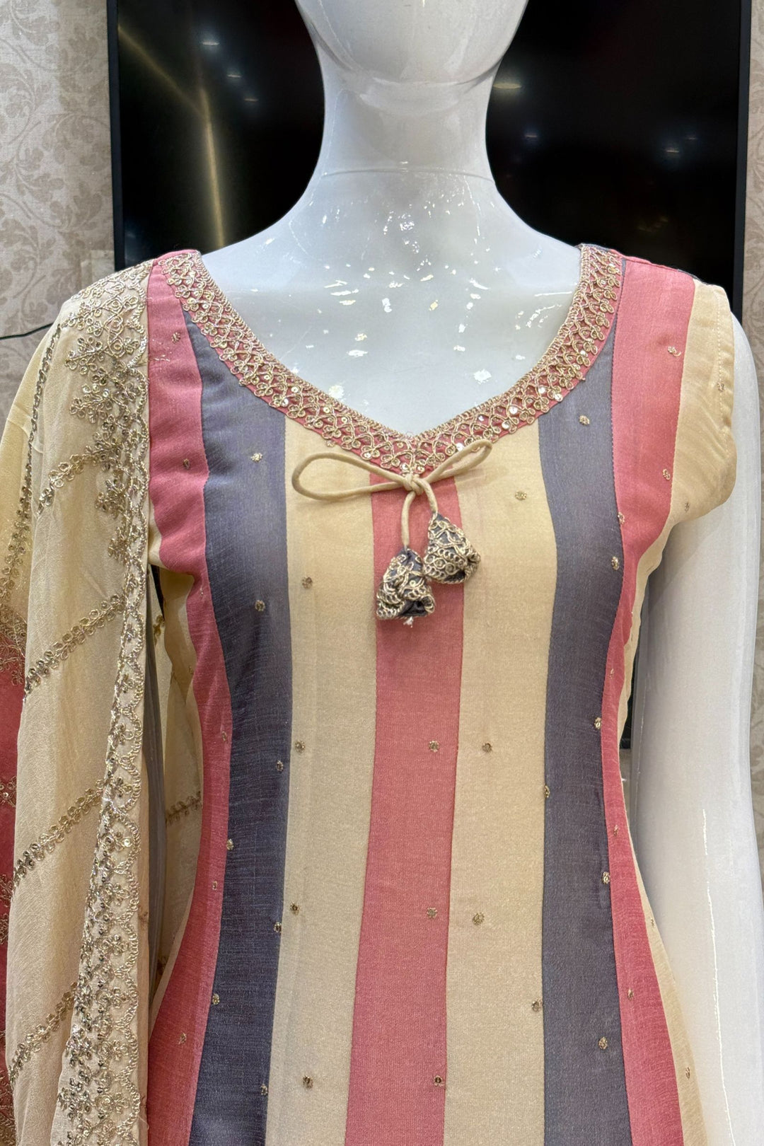 Multicolor Sequins and Zari Thread work Anarkali Style Salwar