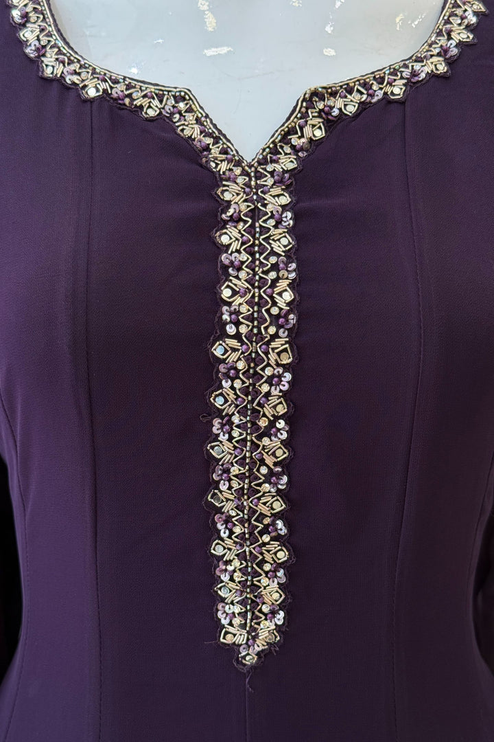 Dark Wine Stone, Sequins, Zardozi and Beads work Aline Cut Salwar Suit