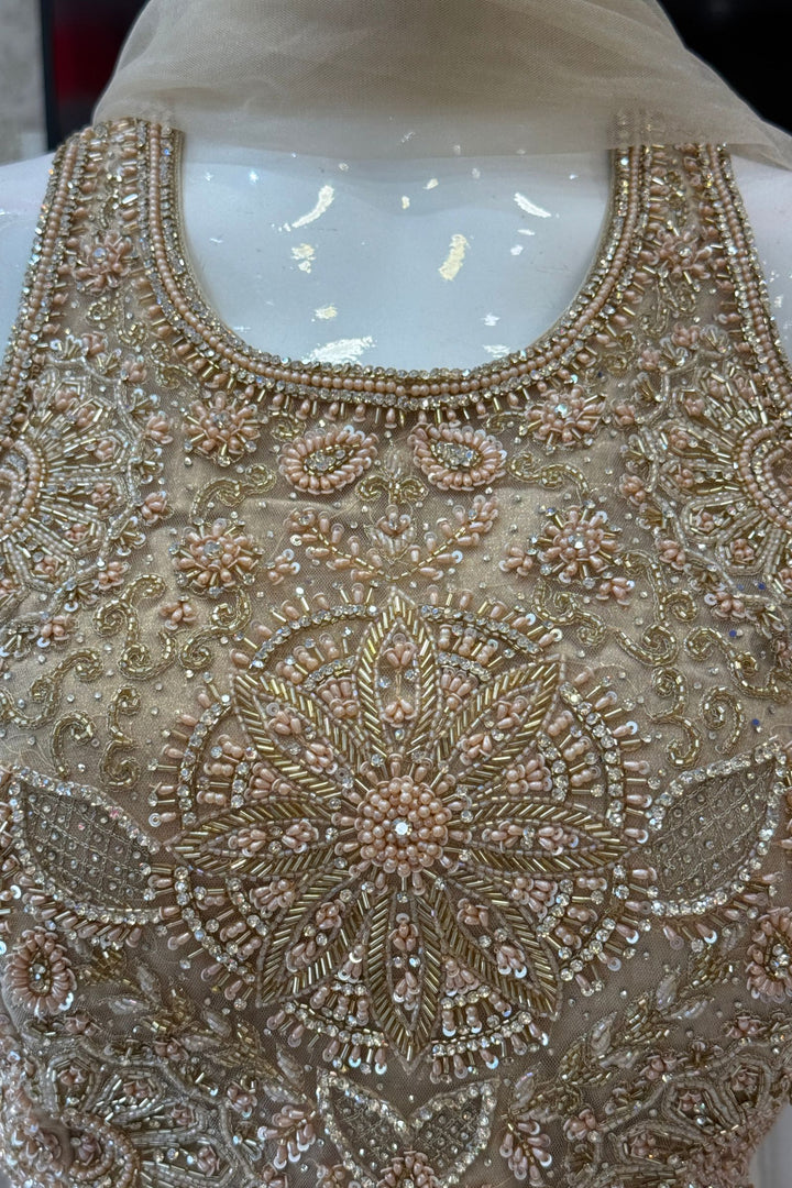Gold Beads, Stone and Sequins work Palazzo Suit Set