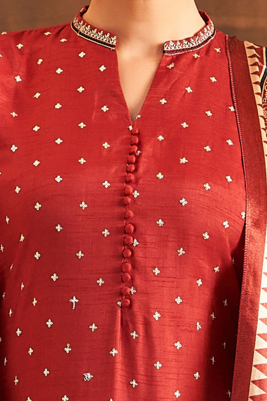 Maroon Sequins and Thread work Straight Cut Salwar Suit with Kalamkari Print Dupatta