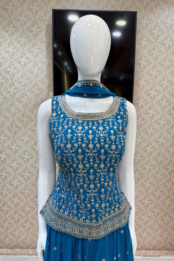 Rama Blue Silver Zari and Sequins work Palazzo Salwar Suit