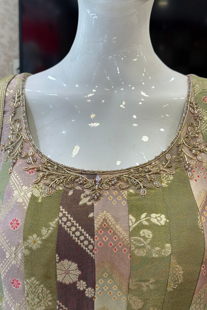 Multicolour Banarasi Anarkali Palazzo Set with Zari Dupatta
