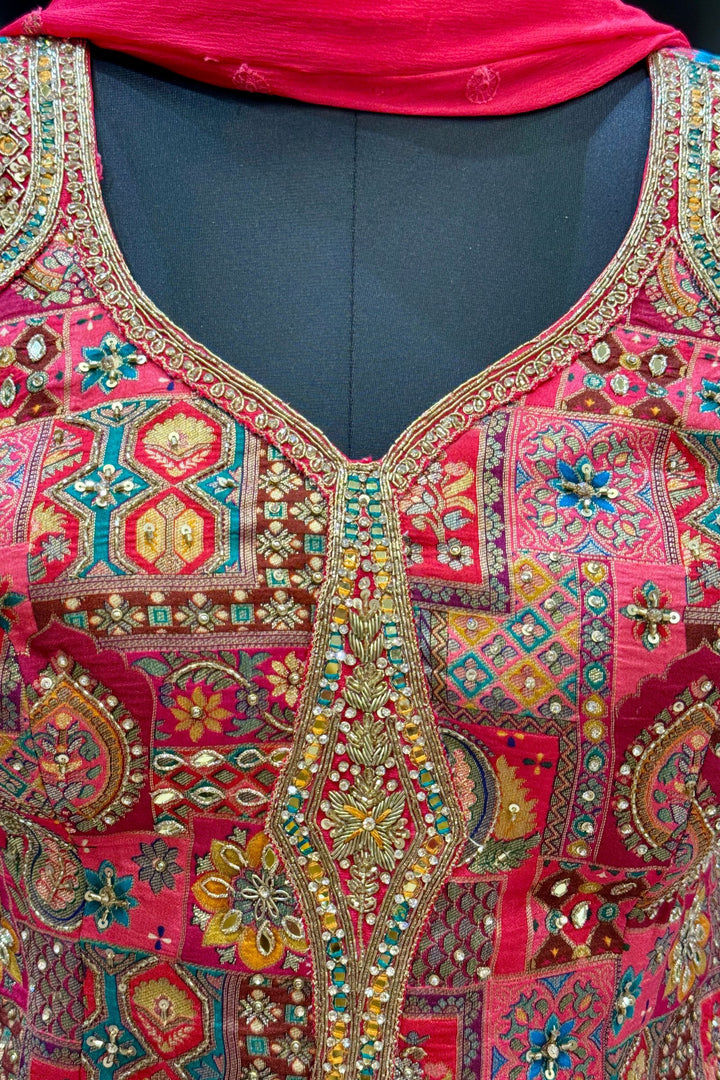Rani Pink Zardozi, Beads, Mirror, Stone, Zari and Beads work Peplum Style Lehenga