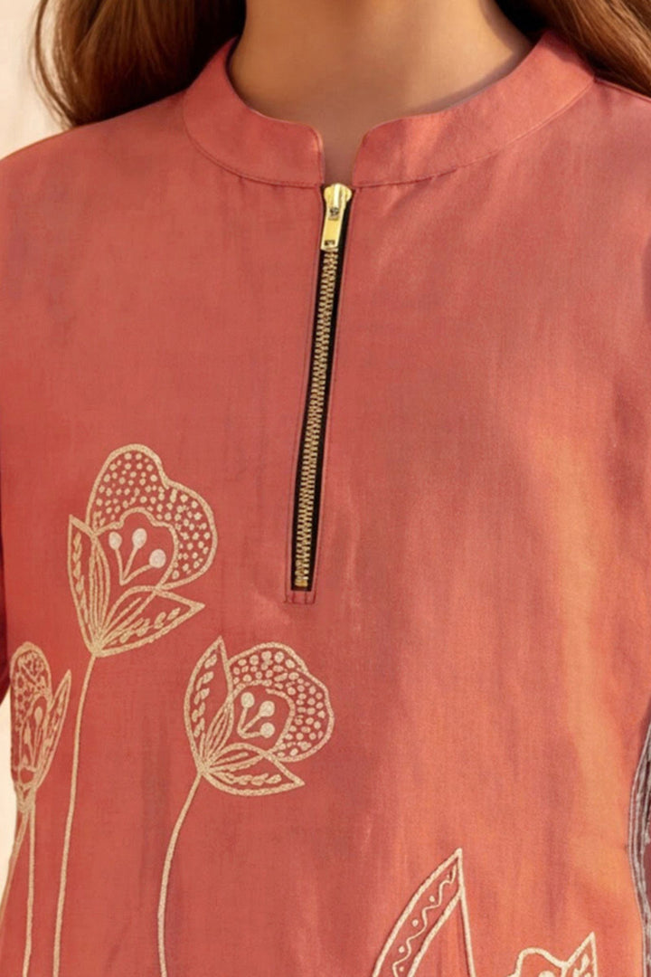 Peach Pearl, Beads and Thread work Co-ord Set for Girls