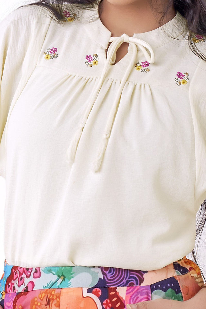 Cream with Multicolor Digital Print Co-ord Set for Girls