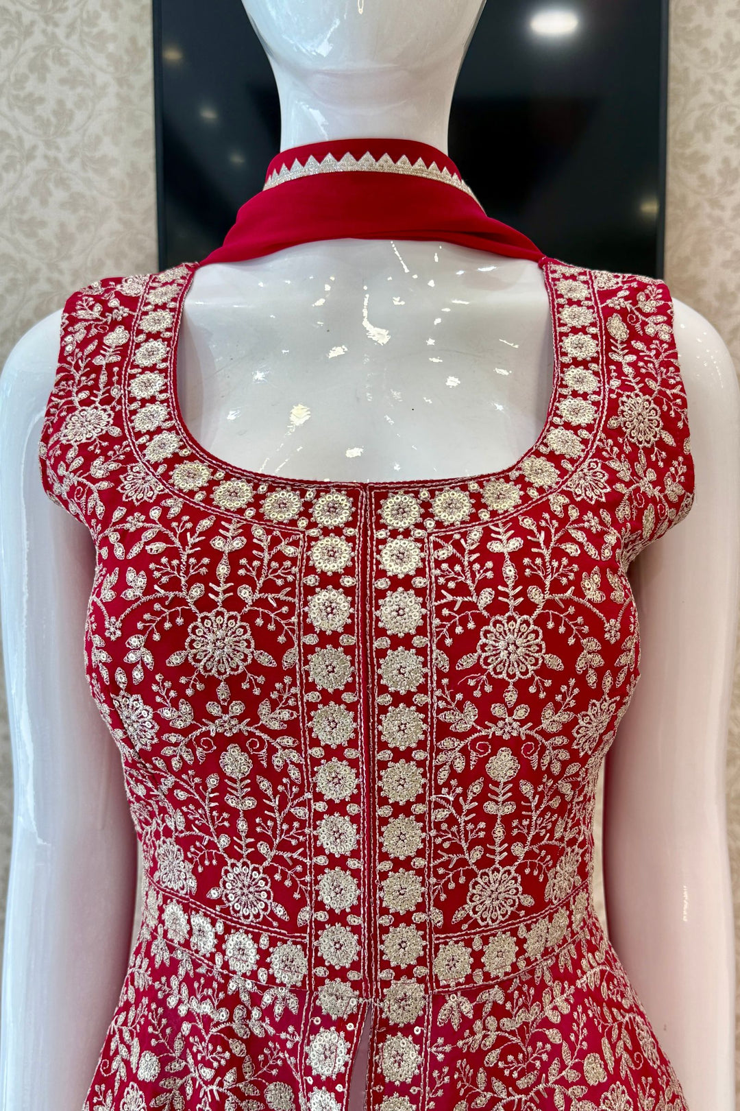 Rani Pink Sequins and Zari work Peplum Top with Palazzo Suit Set