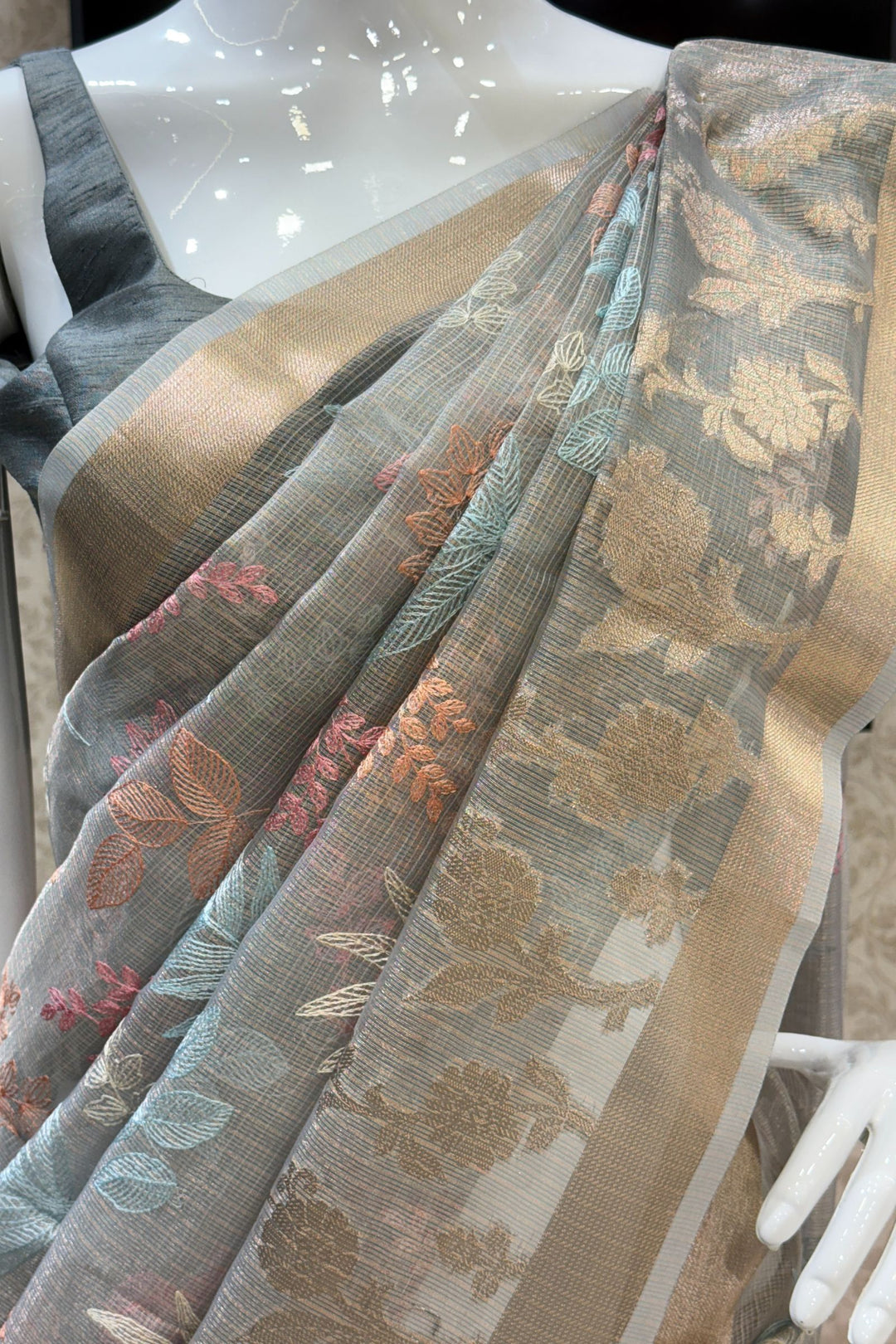 Sea Blue Chikankari and Zari work Saree