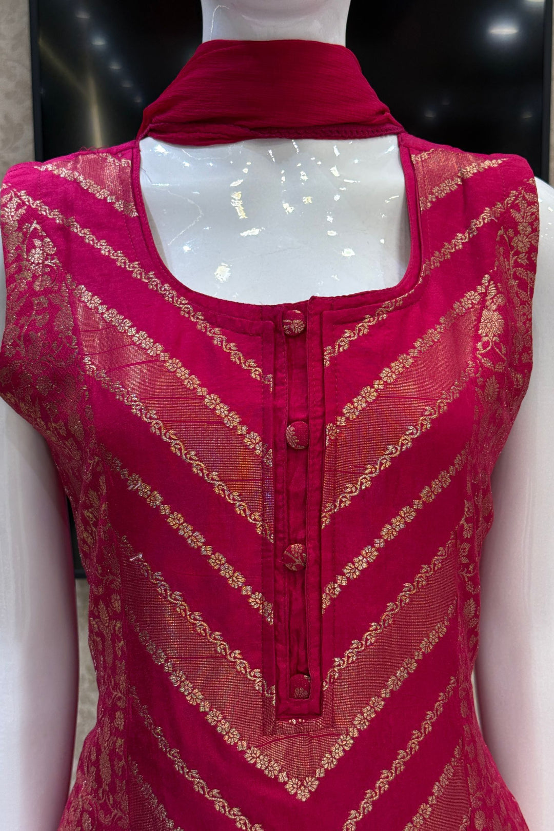 Rani Pink Banaras work Straight Cut Salwar Suit
