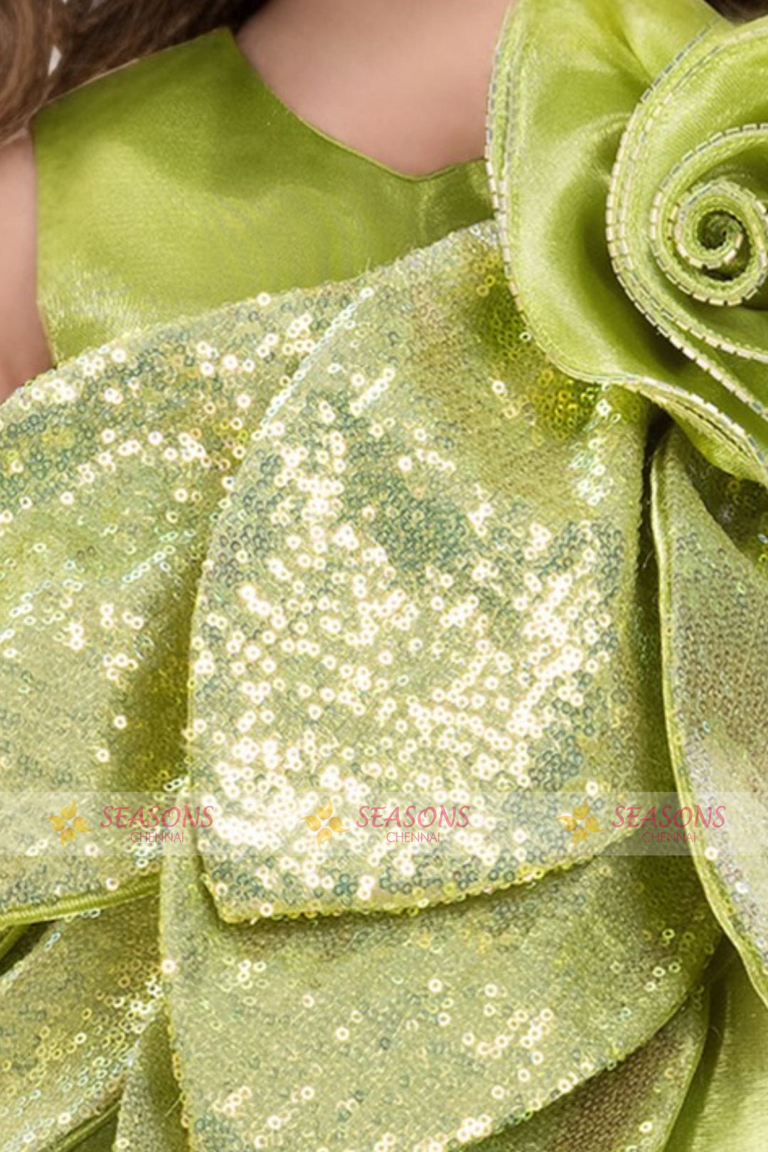 Parrot Green Sequins work Short Partywear Short Frock for Girls