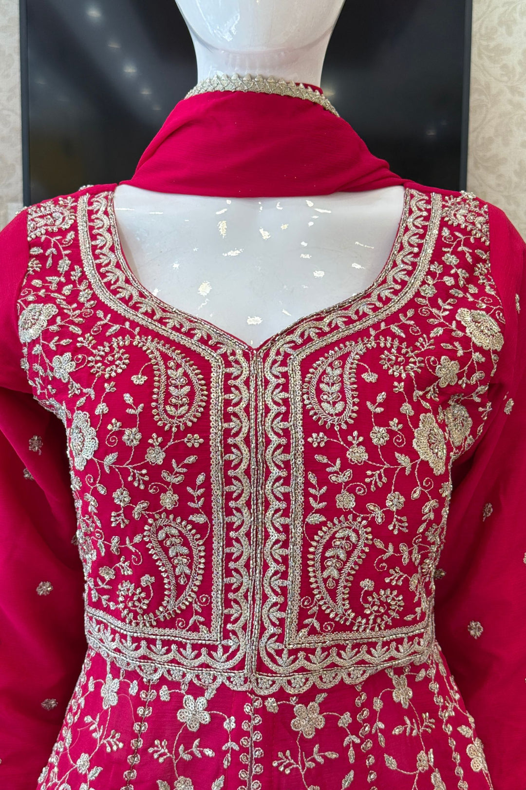 Rani Pink Zari, Sequins and Beads work Mastani Styled Palazzo Suit