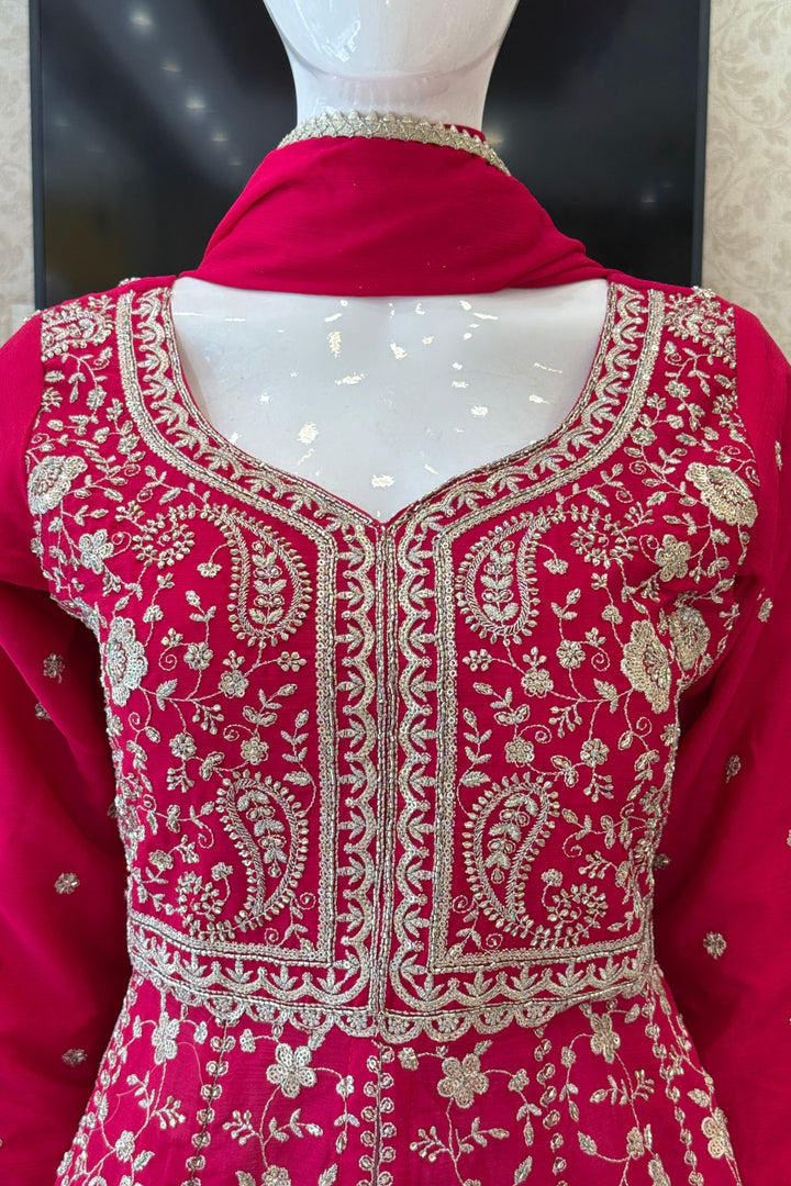 Rani Pink Zari, Sequins and Beads work Mastani Styled Palazzo Suit
