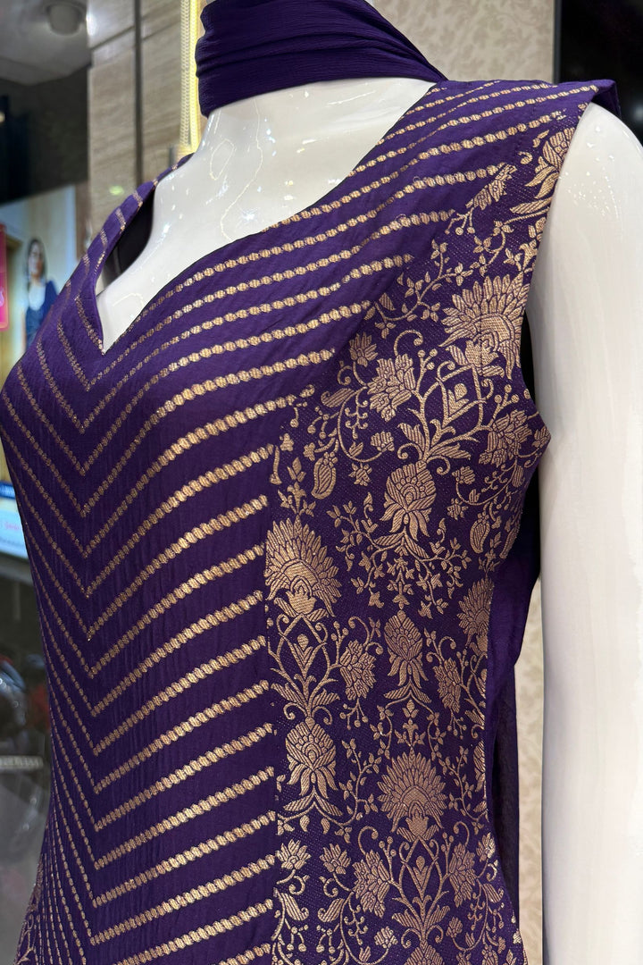Purple Banaras work Straight Cut Salwar Suit