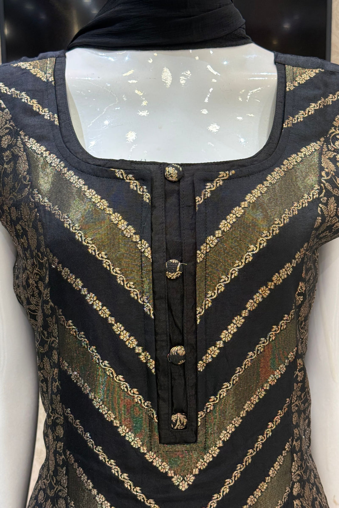 Black Banaras work Straight Cut Salwar Suit