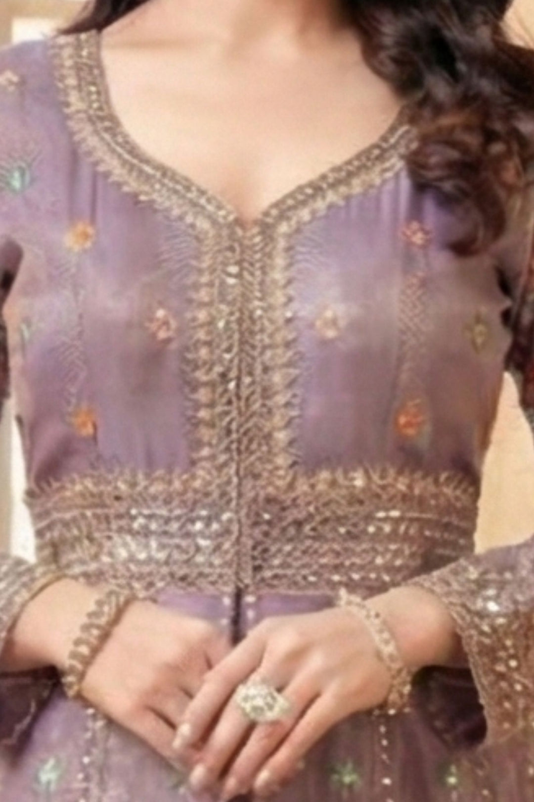 Purple Multicolor Embroidery, Sequins and Zari work Mastani Styled Palazzo Suit