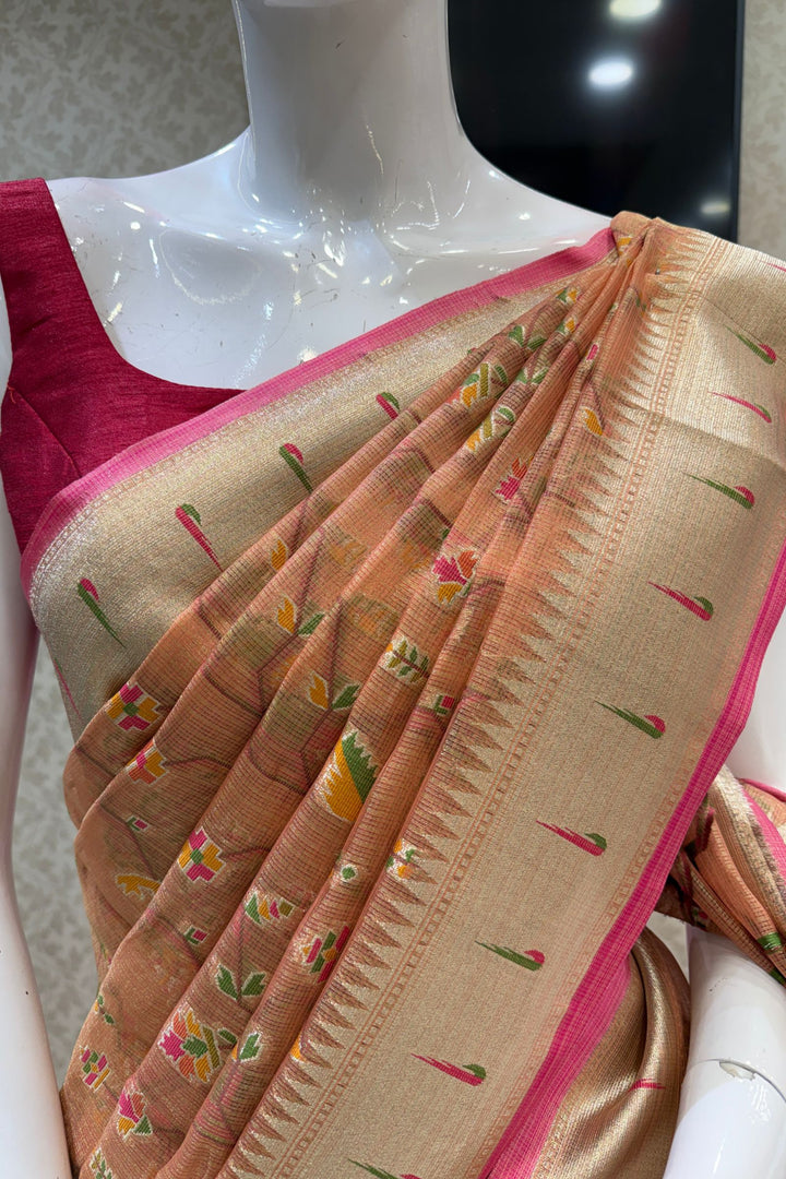 Orange Banaras and Zari Weaving work Saree